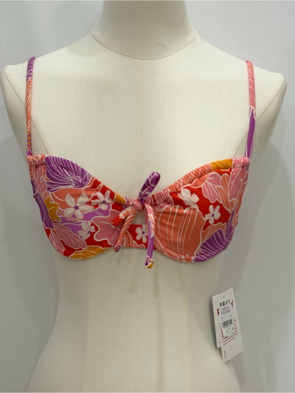Roxy Bell Bottom Blooms Ruched Underwire Bikini Top NWT XS
